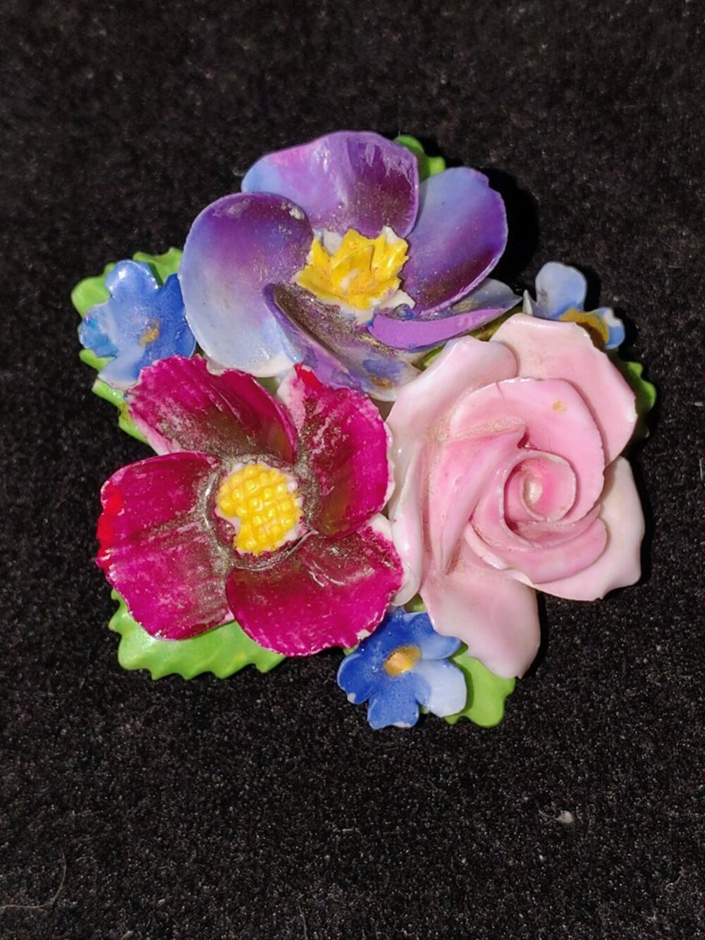 Vintage Denton China Floral Bone China Brooch England Mid‑Century 1.75"